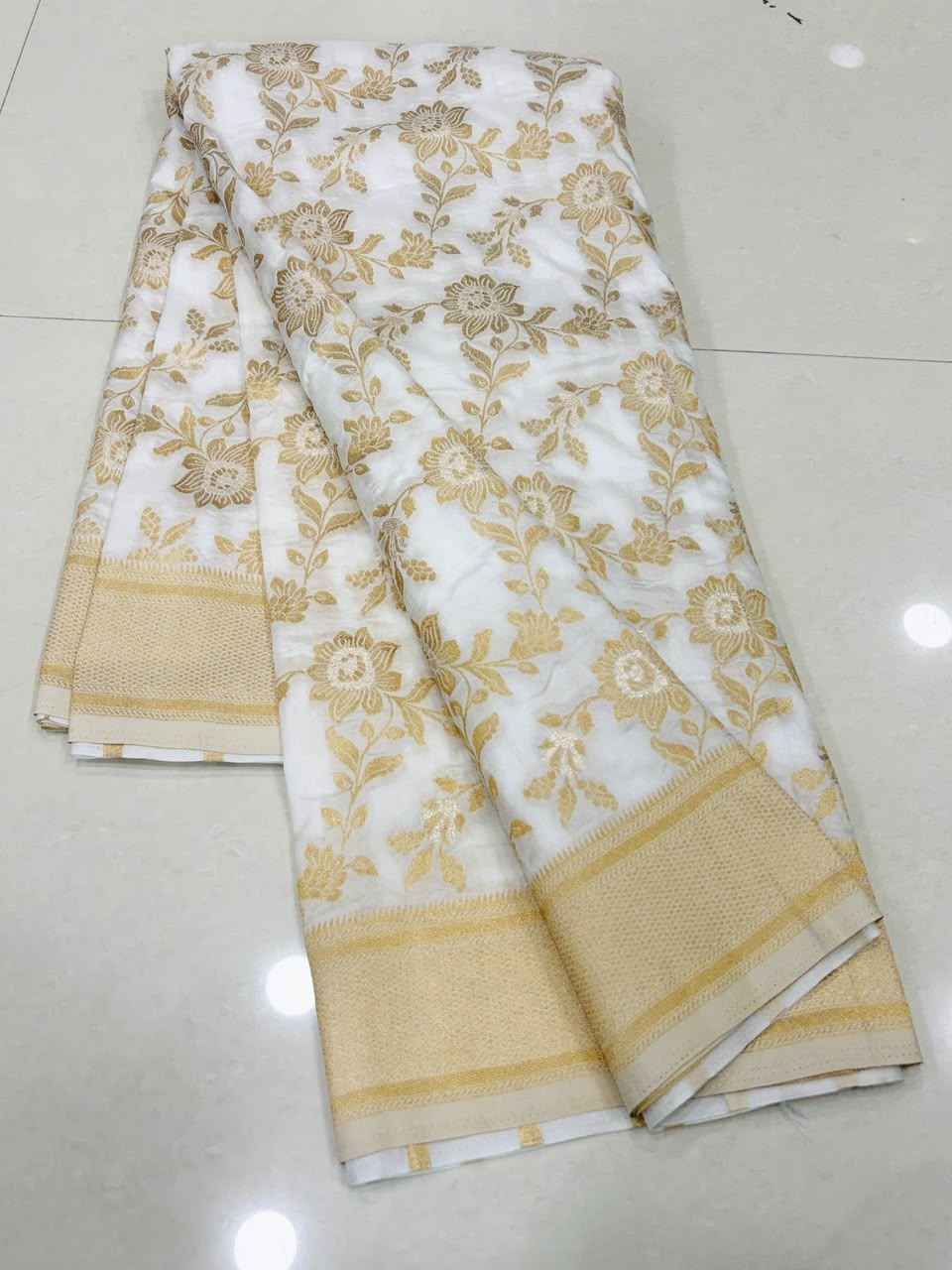 PURE BANARASI KHADI DOLLA SILK FLOWER ZARI WEAVING SAREE 2
