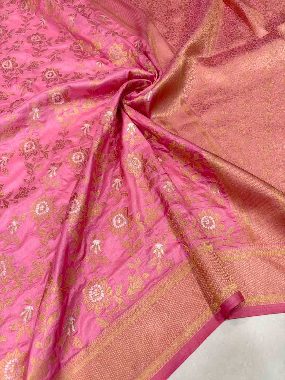 PURE BANARASI KHADI DOLLA SILK FLOWER ZARI WEAVING SAREE 2