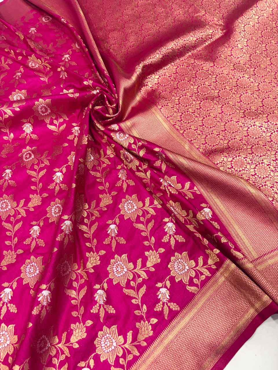 PURE BANARASI KHADI DOLLA SILK FLOWER ZARI WEAVING SAREE 2