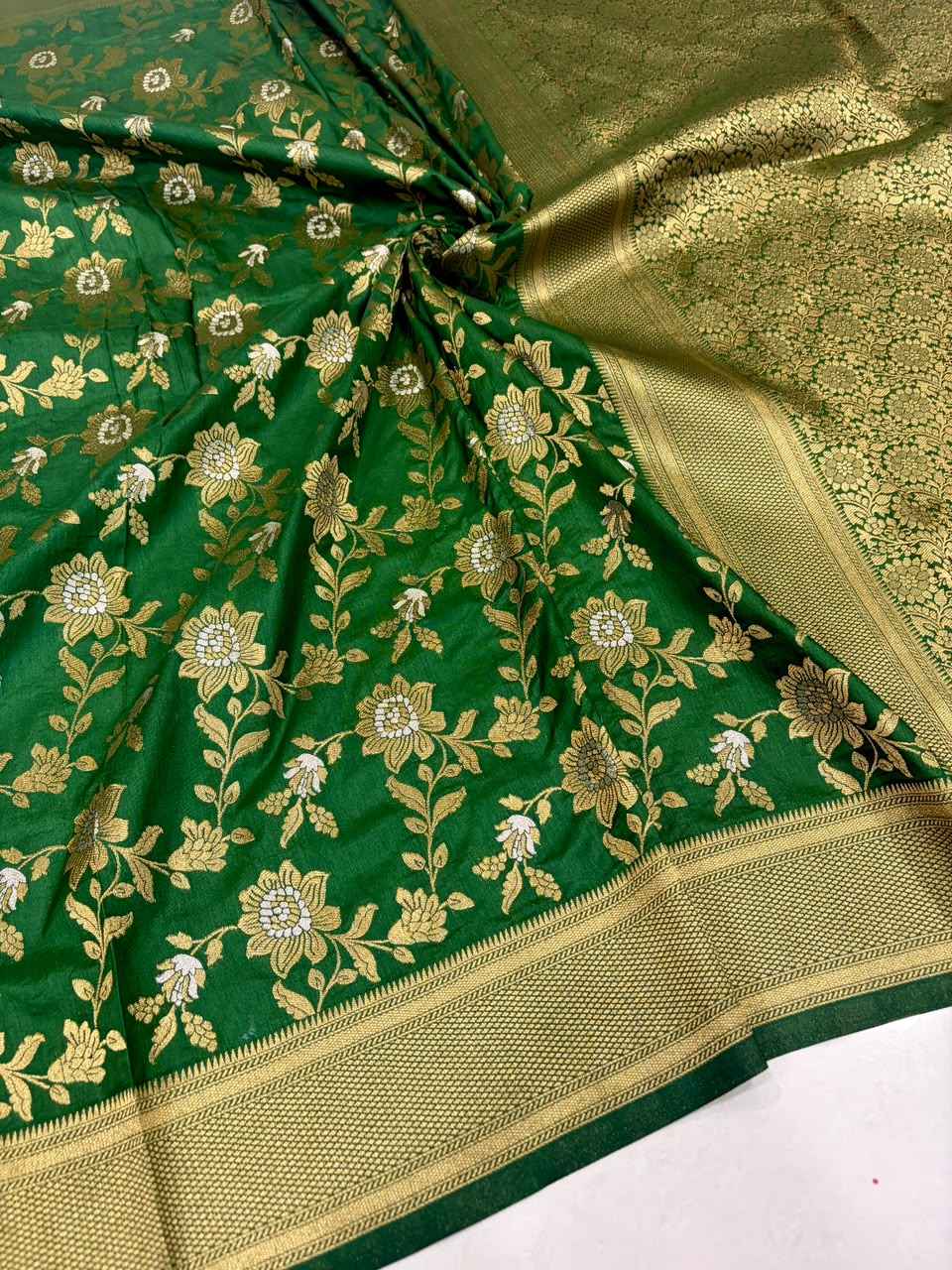 PURE BANARASI KHADI DOLLA SILK FLOWER ZARI WEAVING SAREE 2