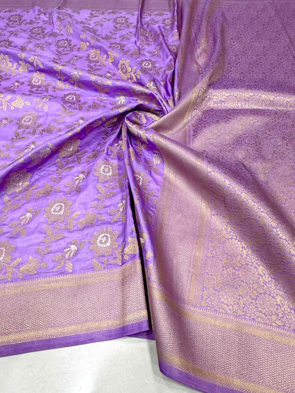 PURE BANARASI KHADI DOLLA SILK FLOWER ZARI WEAVING SAREE 2