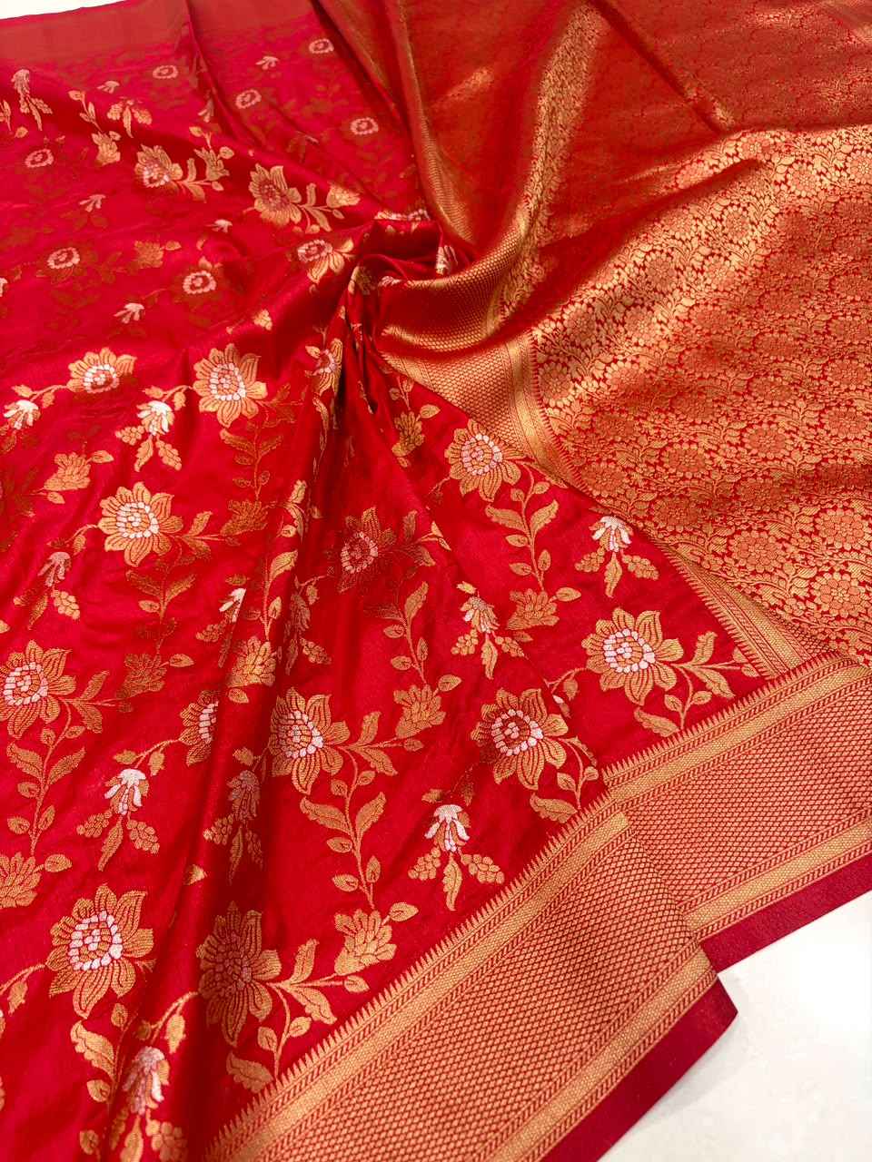 PURE BANARASI KHADI DOLLA SILK FLOWER ZARI WEAVING SAREE 2