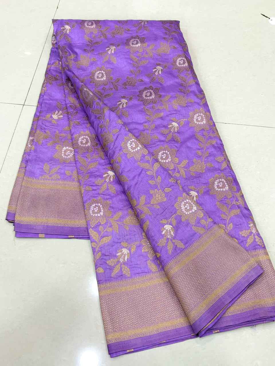 PURE BANARASI KHADI DOLLA SILK FLOWER ZARI WEAVING SAREE 2