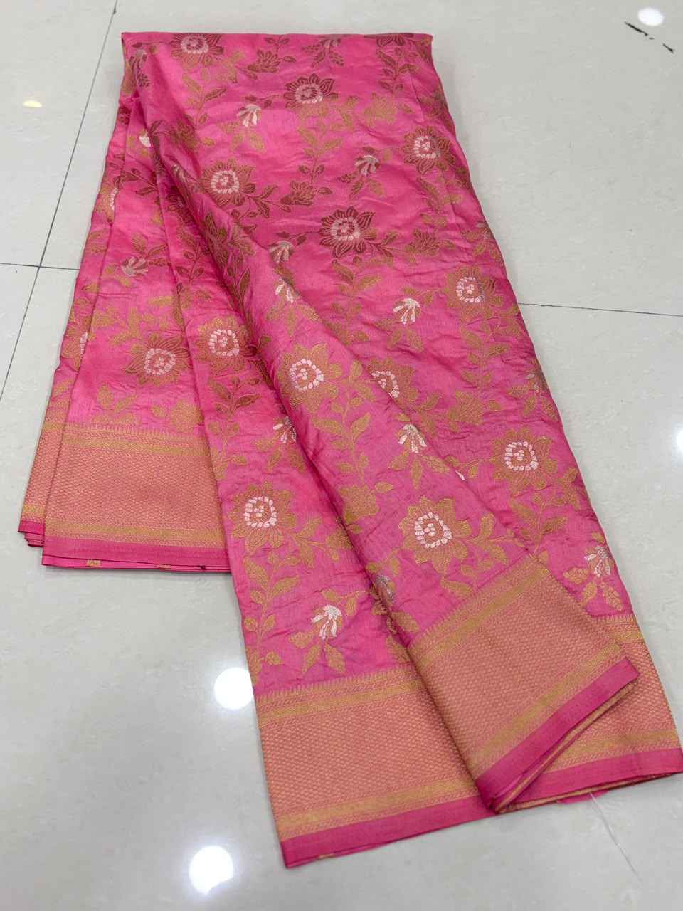 PURE BANARASI KHADI DOLLA SILK FLOWER ZARI WEAVING SAREE 2