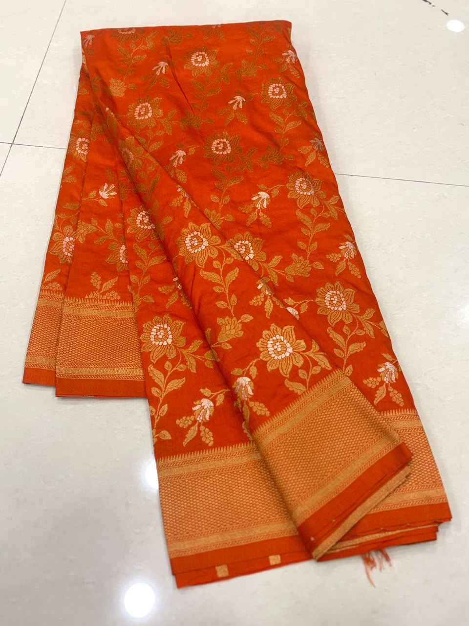 PURE BANARASI KHADI DOLLA SILK FLOWER ZARI WEAVING SAREE 2