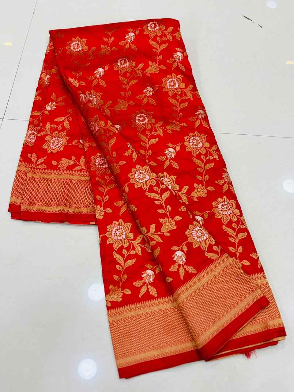PURE BANARASI KHADI DOLLA SILK FLOWER ZARI WEAVING SAREE 2