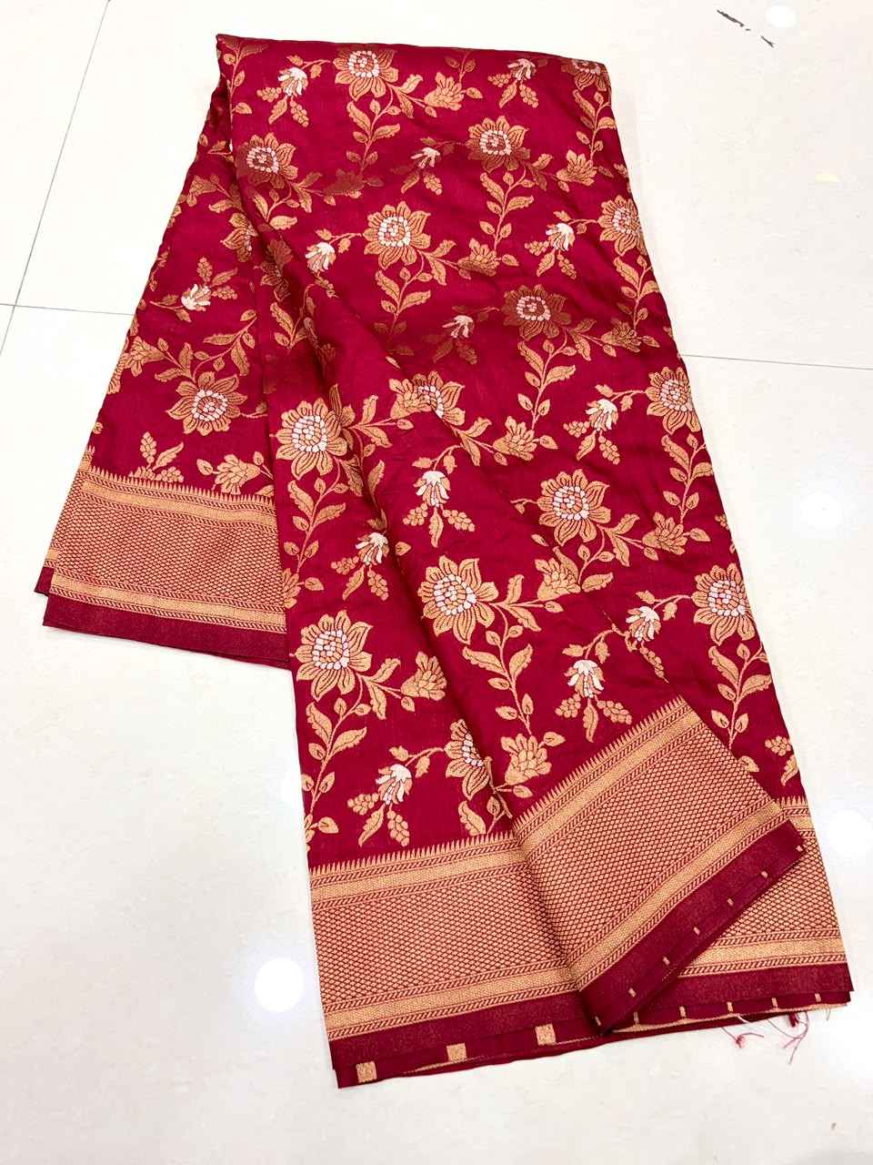 PURE BANARASI KHADI DOLLA SILK FLOWER ZARI WEAVING SAREE 2