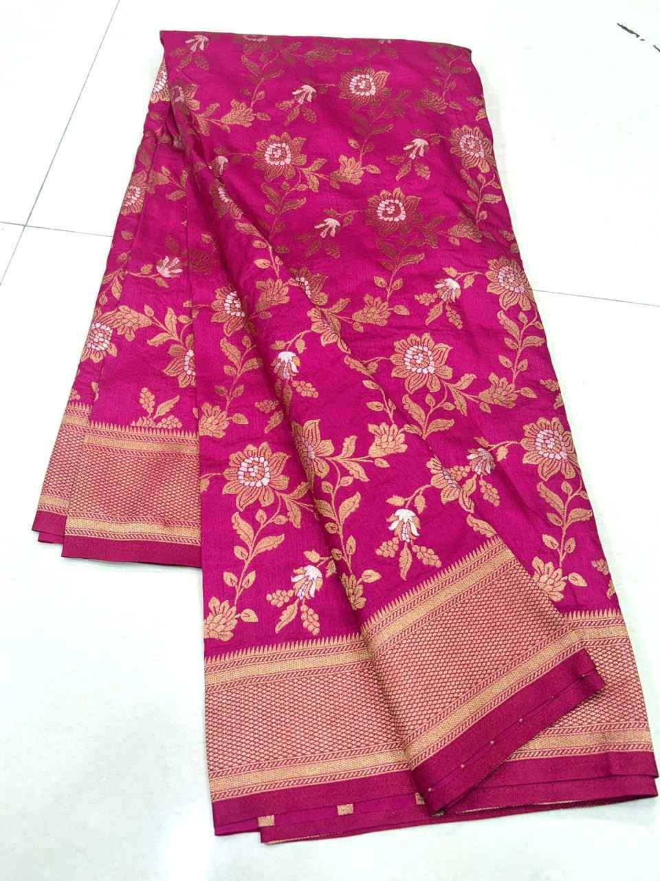 PURE BANARASI KHADI DOLLA SILK FLOWER ZARI WEAVING SAREE 2