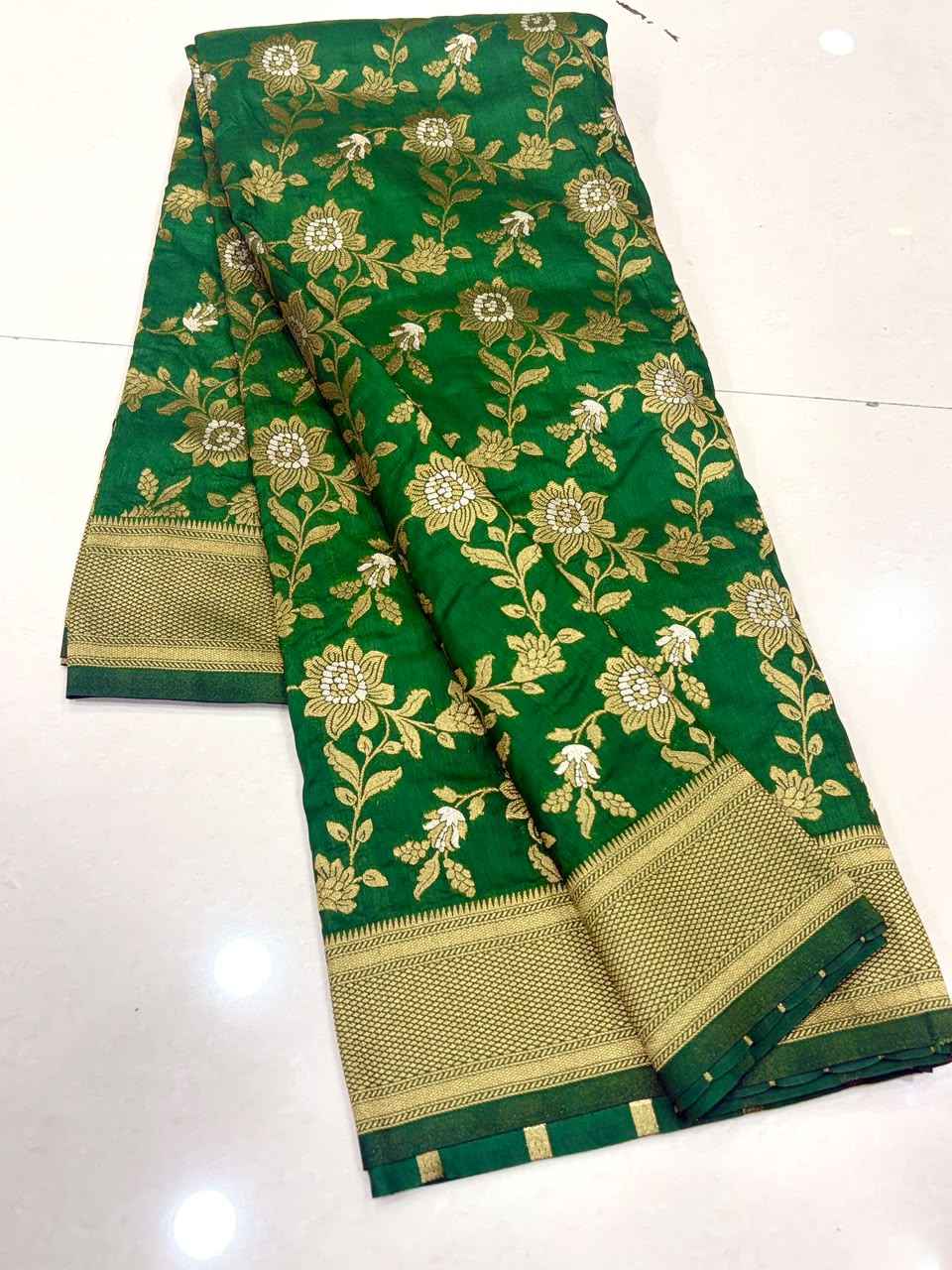 PURE BANARASI KHADI DOLLA SILK FLOWER ZARI WEAVING SAREE 2