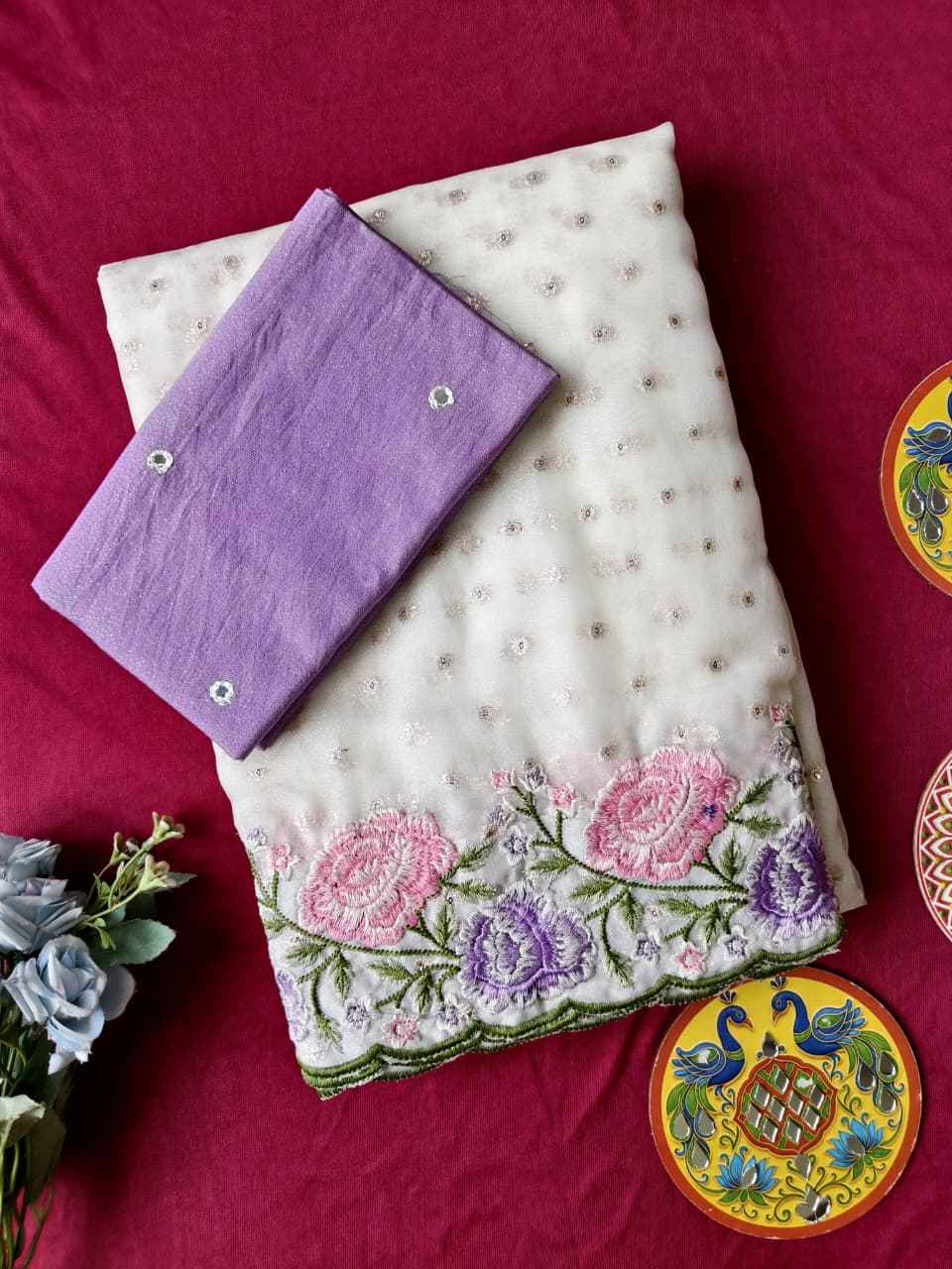 PURE CHIFFON EMBROIDED CUTWORK SAREE 