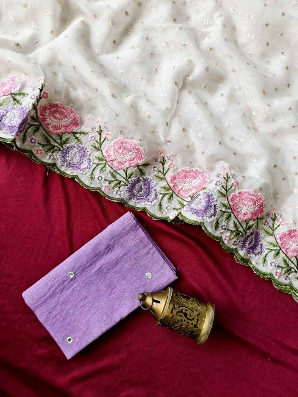 PURE CHIFFON EMBROIDED CUTWORK SAREE 