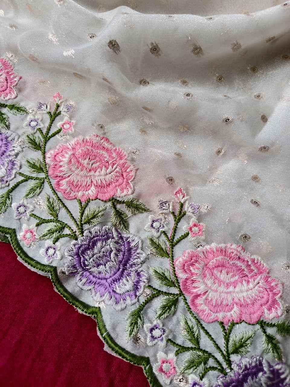 PURE CHIFFON EMBROIDED CUTWORK SAREE 