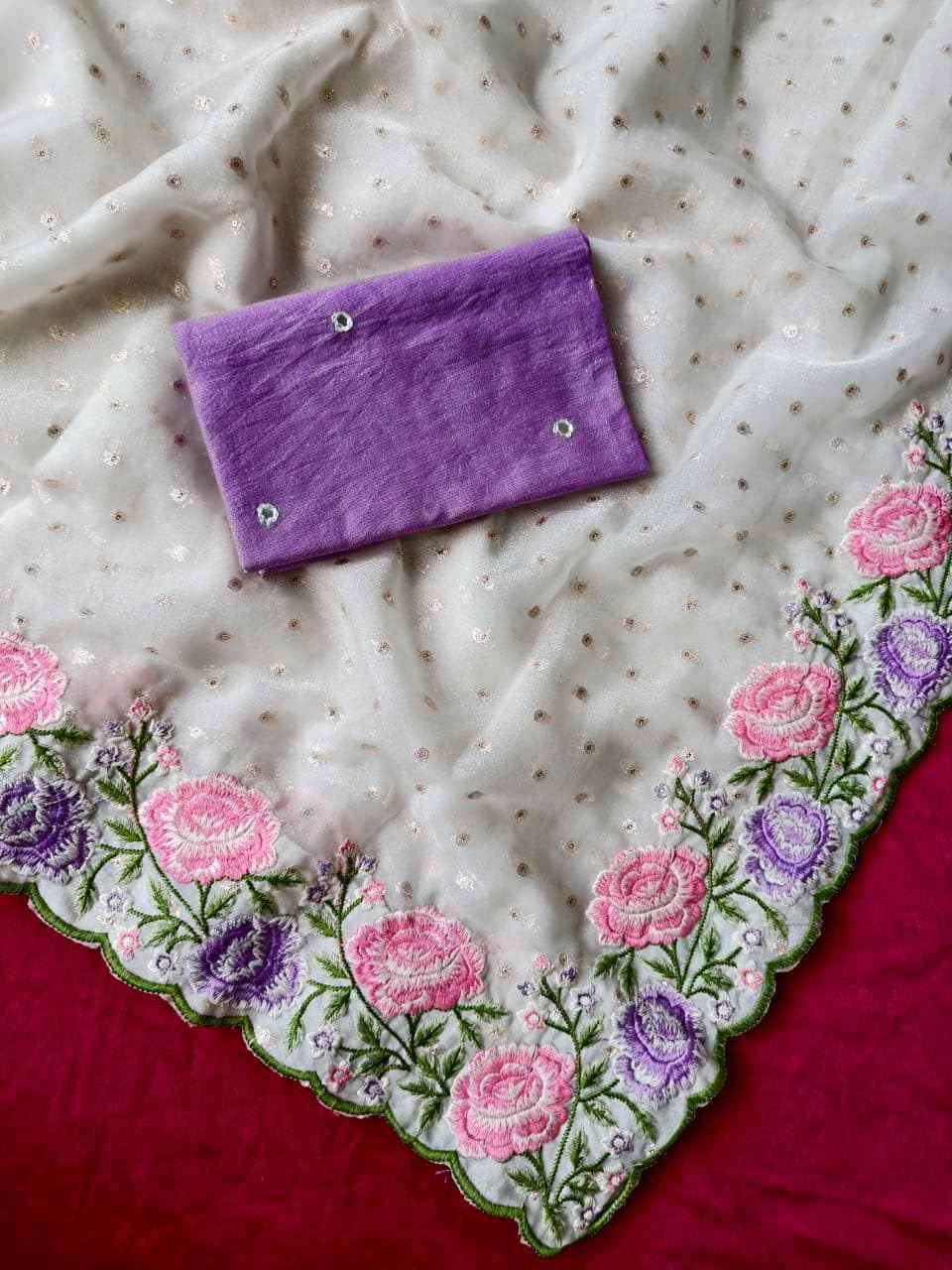 PURE CHIFFON EMBROIDED CUTWORK SAREE 
