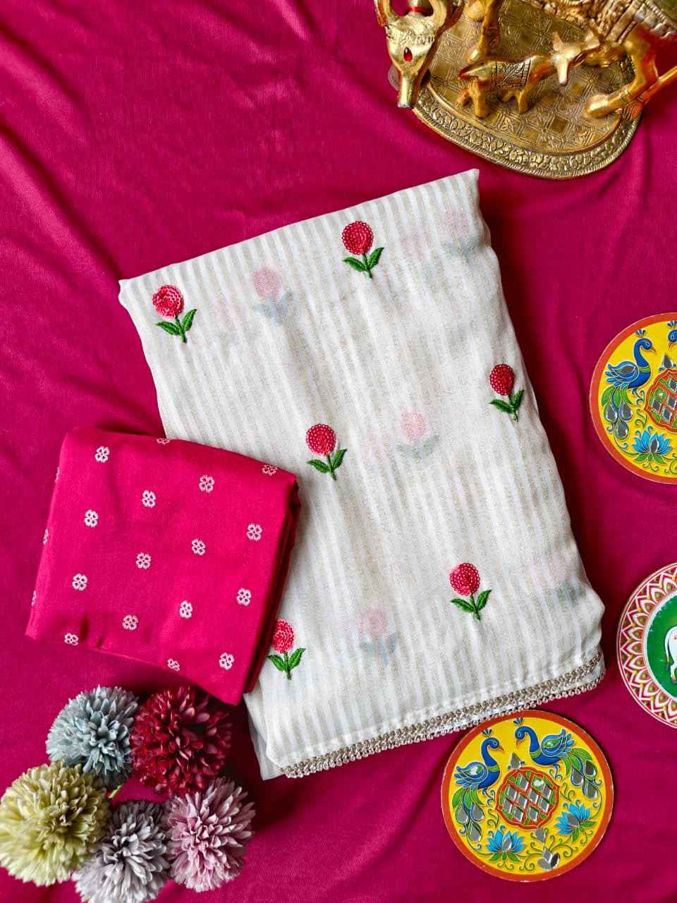 PURE CHIFFON ZARI EMBROIDED SEQUENCE WORK SAREE