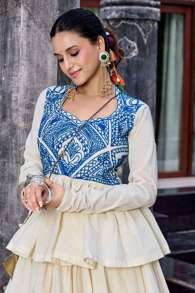 PURE COTTON KASHIDA AND GAMTHI WORK NAVRATRI LEHENGA CHOLI
