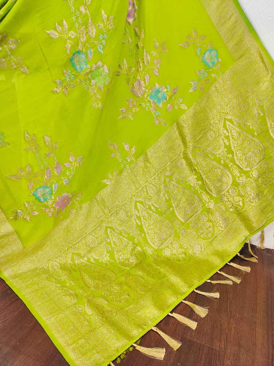 PURE CREPE KHADI SILK MEENAKARI ZARI WOOVEN SAREE