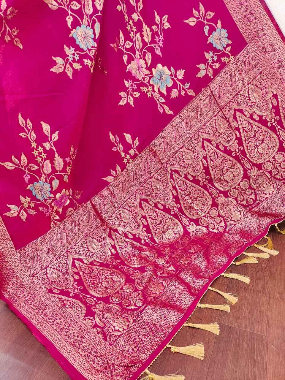 PURE CREPE KHADI SILK MEENAKARI ZARI WOOVEN SAREE