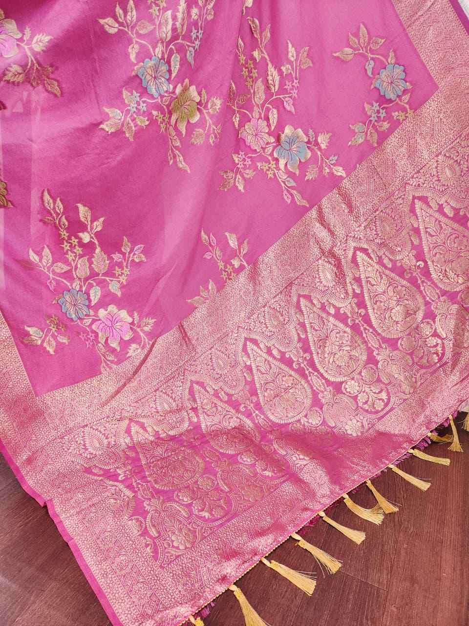 PURE CREPE KHADI SILK MEENAKARI ZARI WOOVEN SAREE