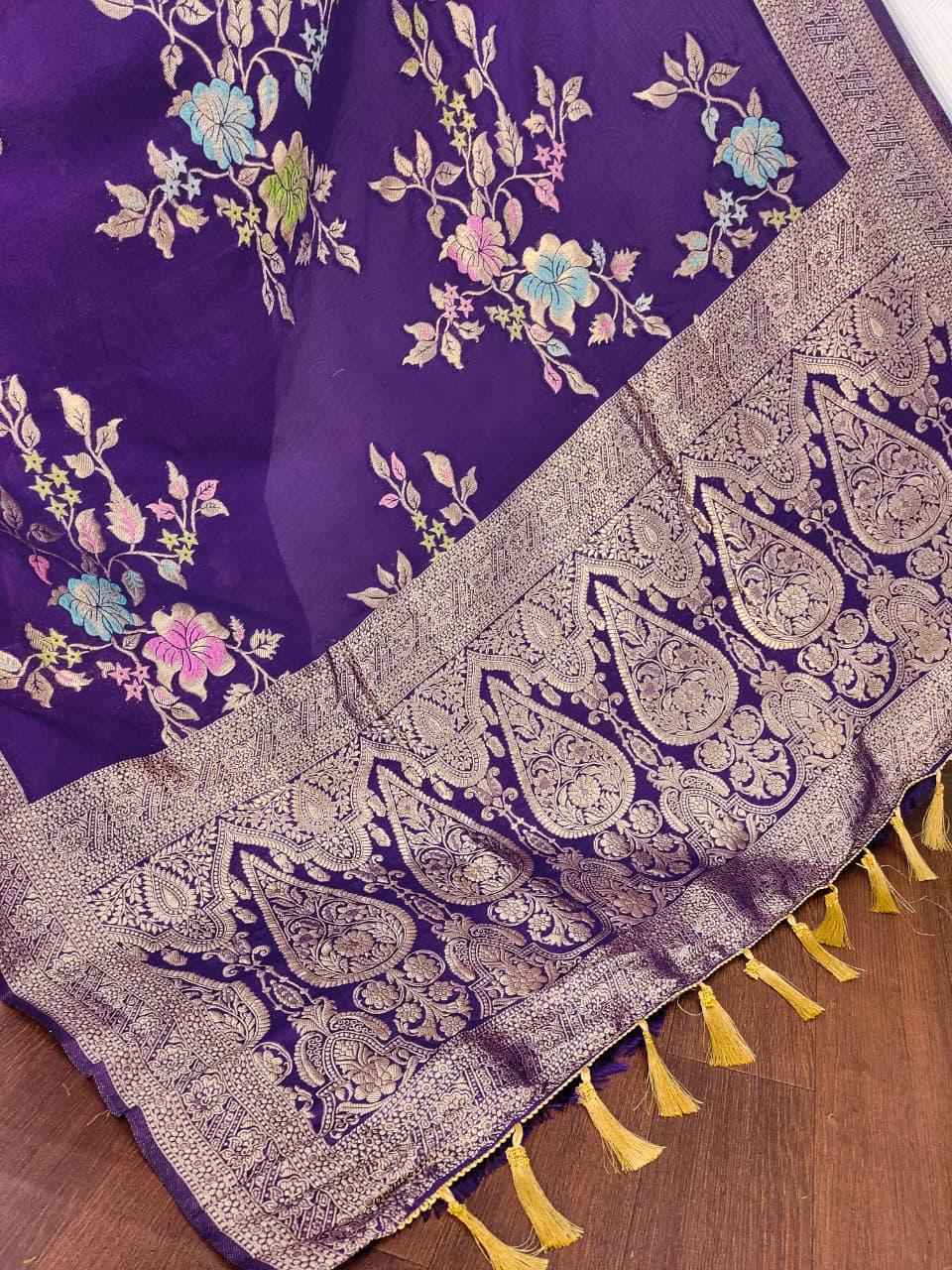 PURE CREPE KHADI SILK MEENAKARI ZARI WOOVEN SAREE