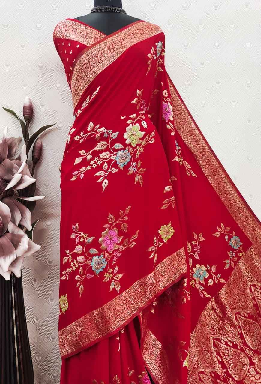 PURE CREPE KHADI SILK MEENAKARI ZARI WOOVEN SAREE