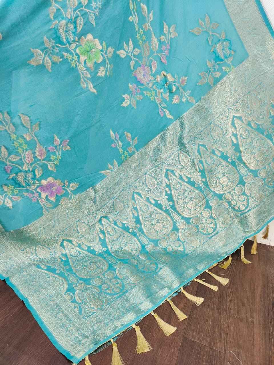 PURE CREPE KHADI SILK MEENAKARI ZARI WOOVEN SAREE