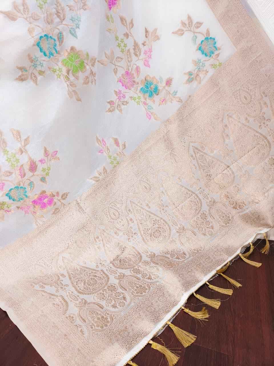 PURE CREPE KHADI SILK MEENAKARI ZARI WOOVEN SAREE