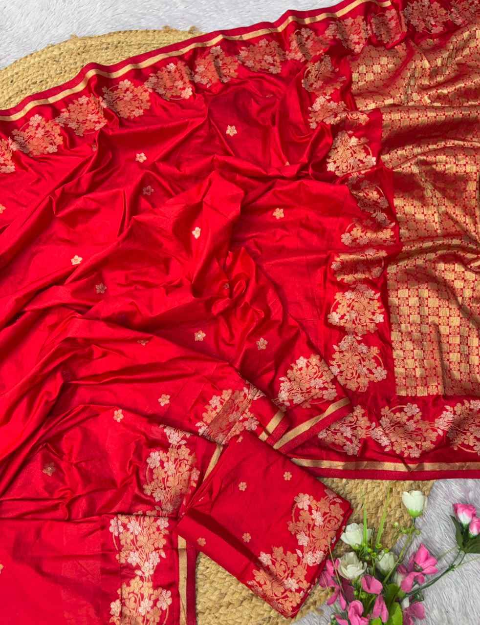 PURE DOLA SILK JARI CHECKS PATTERN WEAVING SAREE 