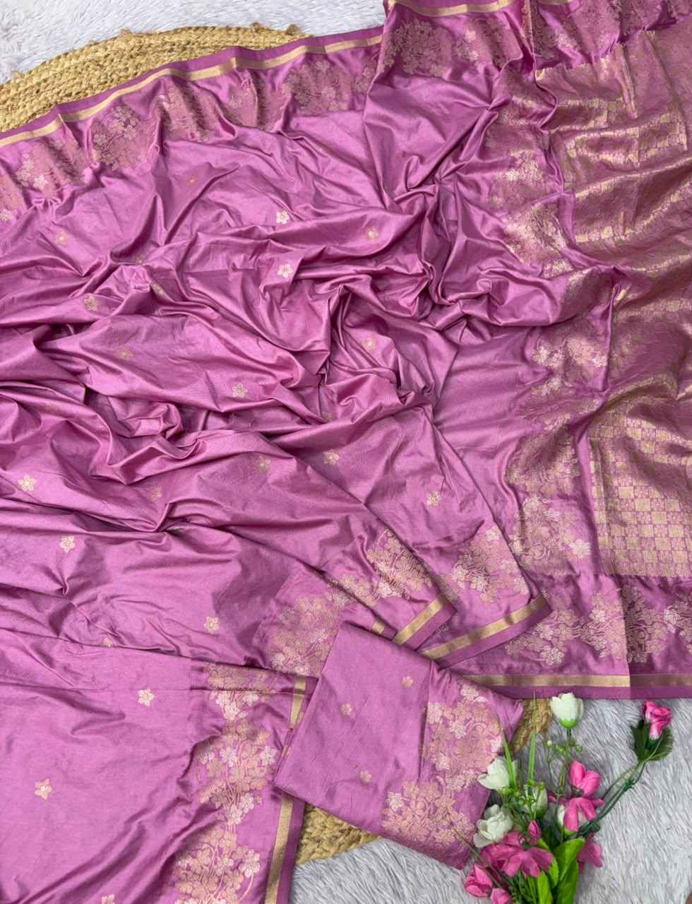PURE DOLA SILK JARI CHECKS PATTERN WEAVING SAREE 