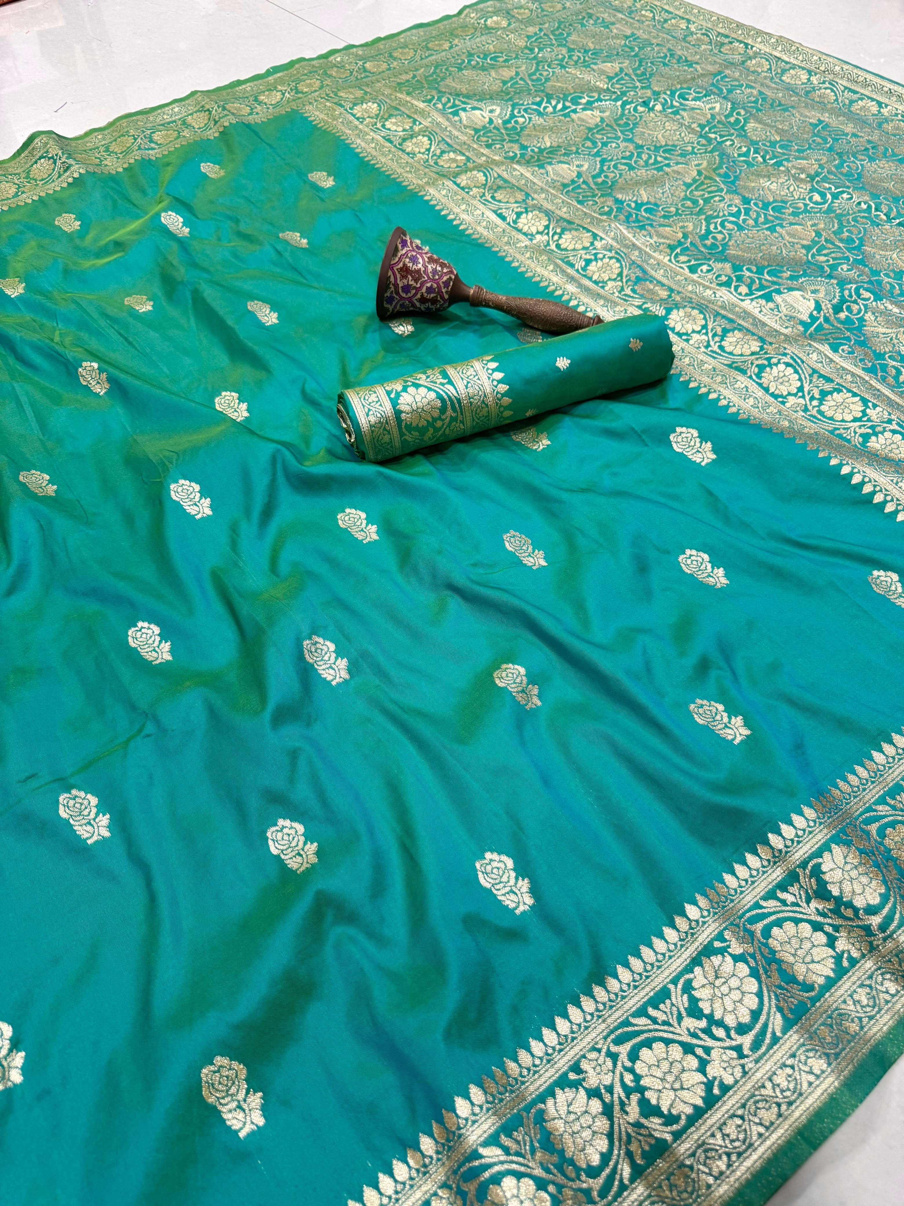 PURE HEAVY BANARASI SILK GOLD JARI WEAVING SAREE 2