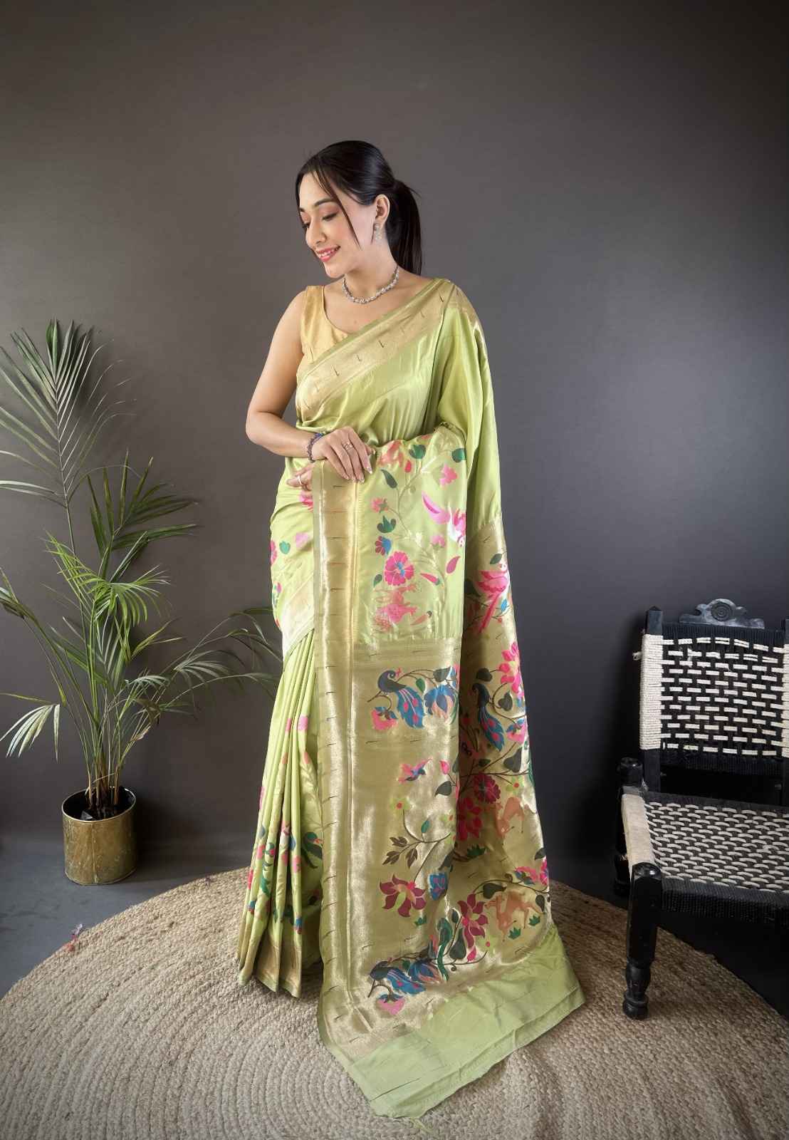 PURE LICHI SILK PAITHANI ZARI WEAVING SAREE 