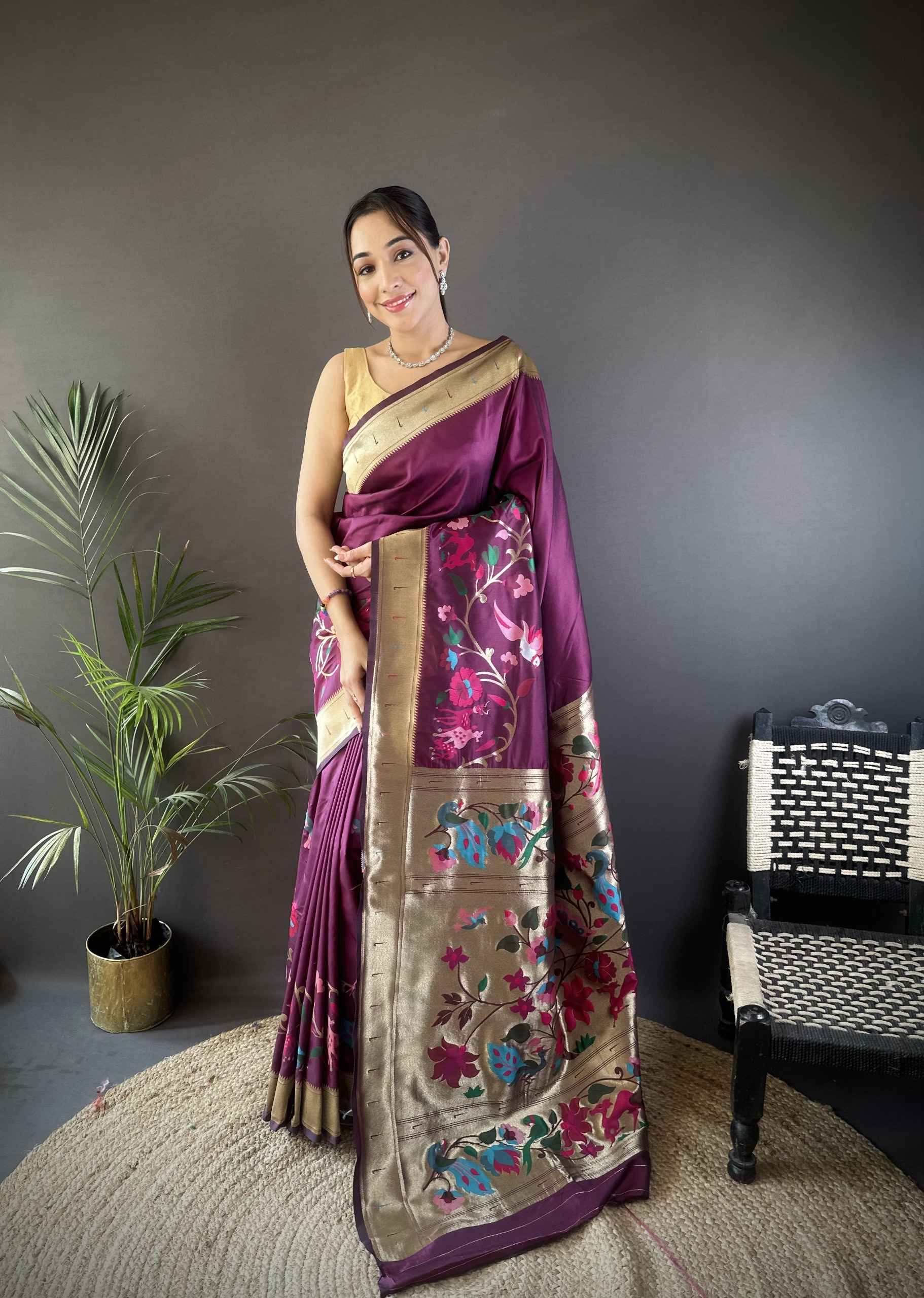 PURE LICHI SILK PAITHANI ZARI WEAVING SAREE 
