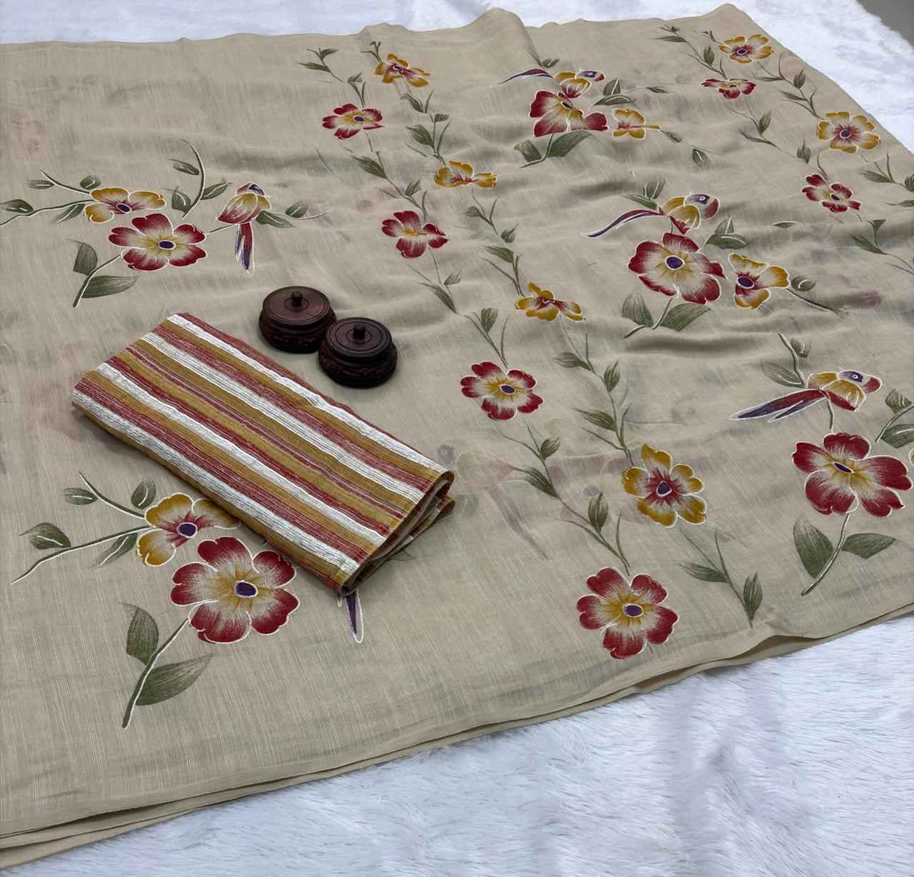 PURE LINEN COTTON DIGITAL PRINTED SAREE 