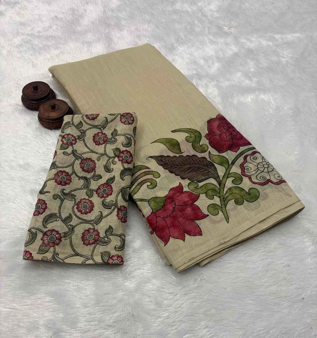 PURE LINEN COTTON DIGITAL PRINTED SAREE 