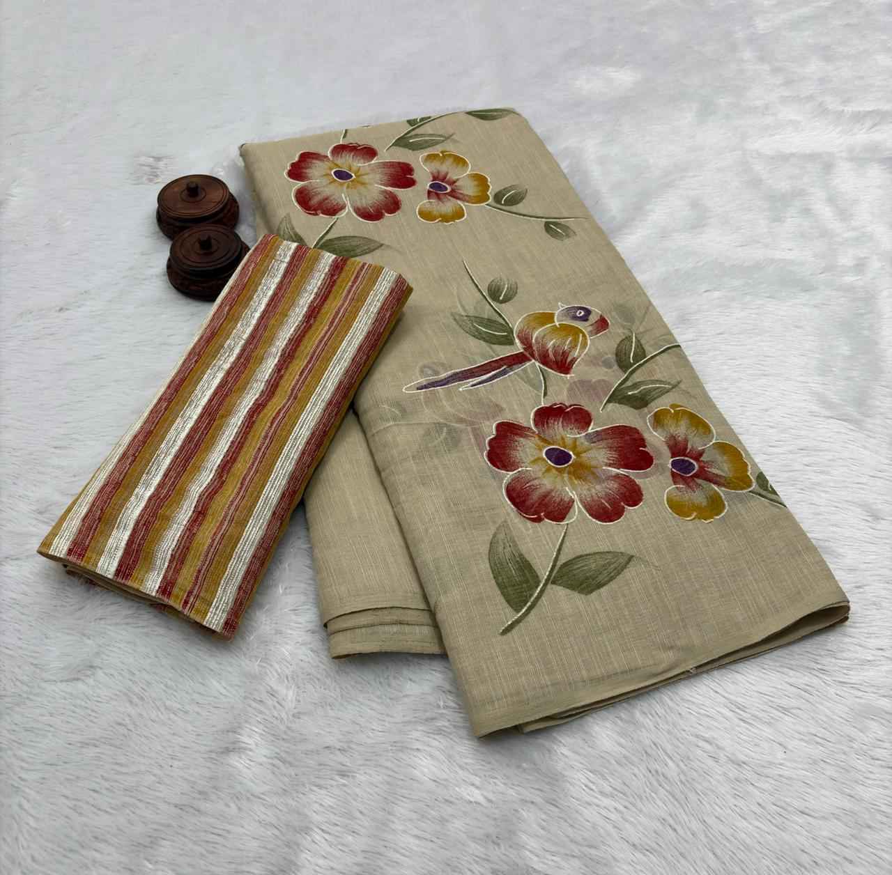 PURE LINEN COTTON DIGITAL PRINTED SAREE 