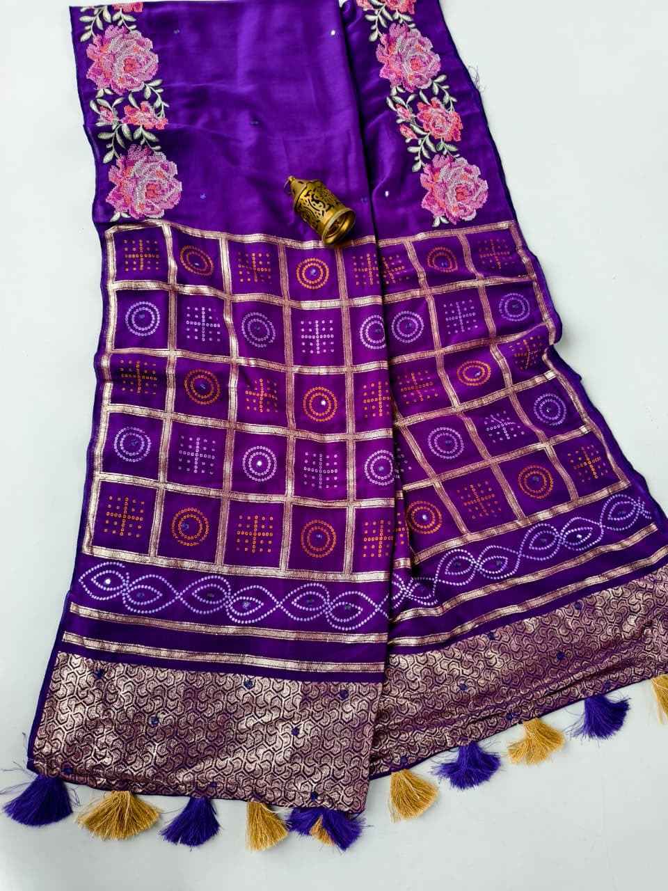 PURE SOFT DOLA SILK CROSSSTICH AARI MIRROR WORK SAREE