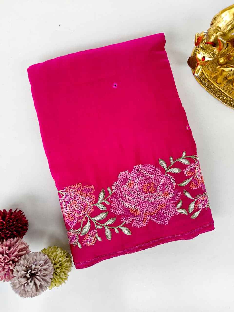 PURE SOFT DOLA SILK CROSSSTICH AARI MIRROR WORK SAREE