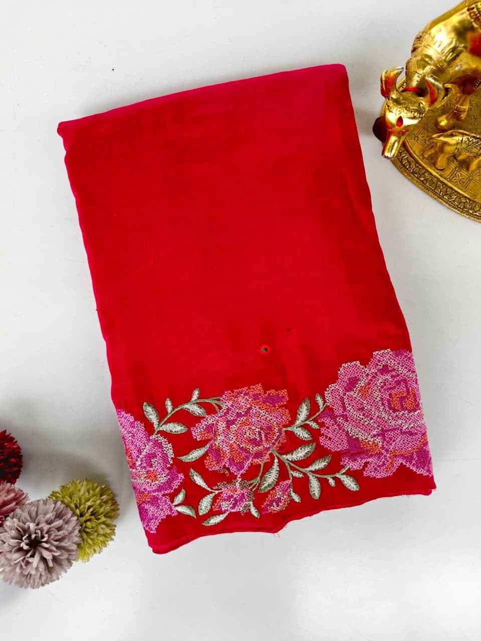 PURE SOFT DOLA SILK CROSSSTICH AARI MIRROR WORK SAREE