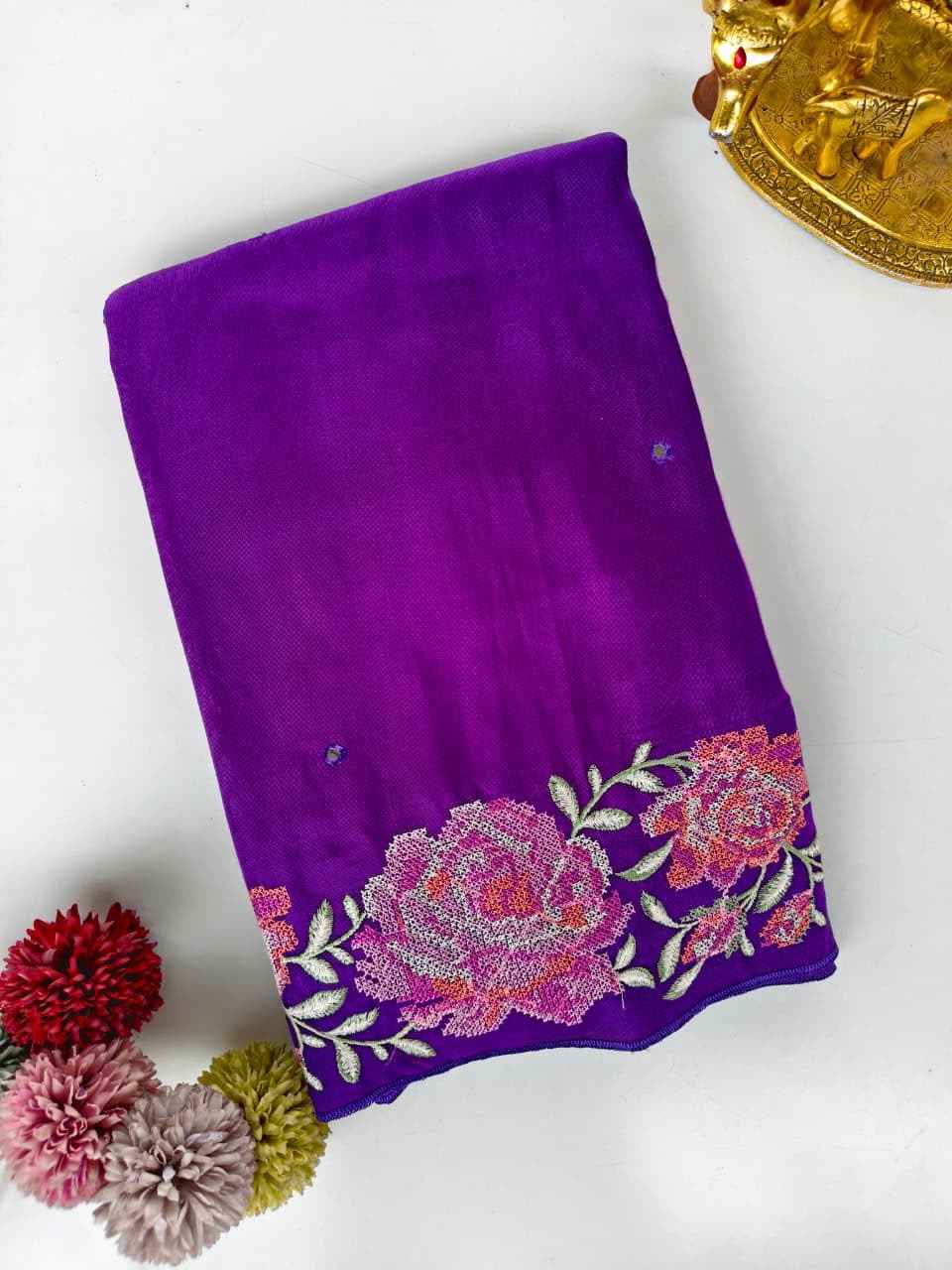 PURE SOFT DOLA SILK CROSSSTICH AARI MIRROR WORK SAREE