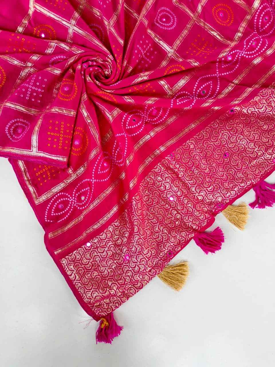 PURE SOFT DOLA SILK CROSSSTICH AARI MIRROR WORK SAREE