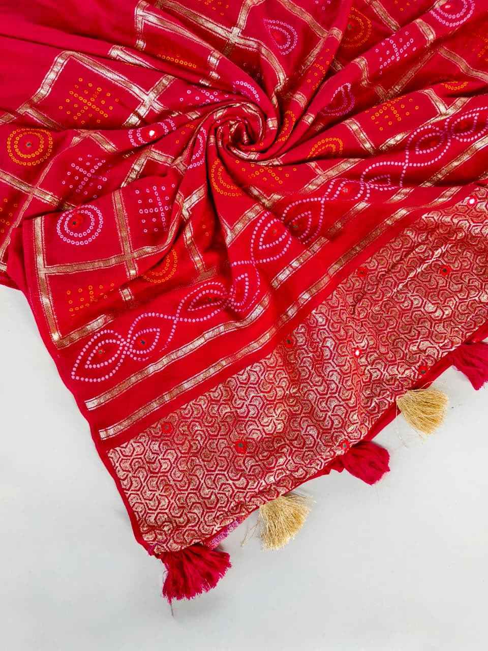 PURE SOFT DOLA SILK CROSSSTICH AARI MIRROR WORK SAREE