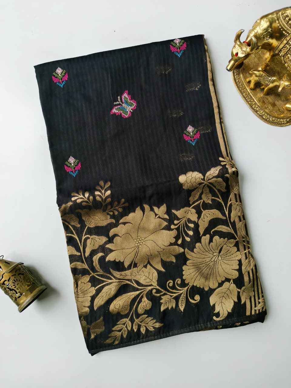 PURE SOFT H.O FLOWER GOLD ZARI WEAVING SAREE 