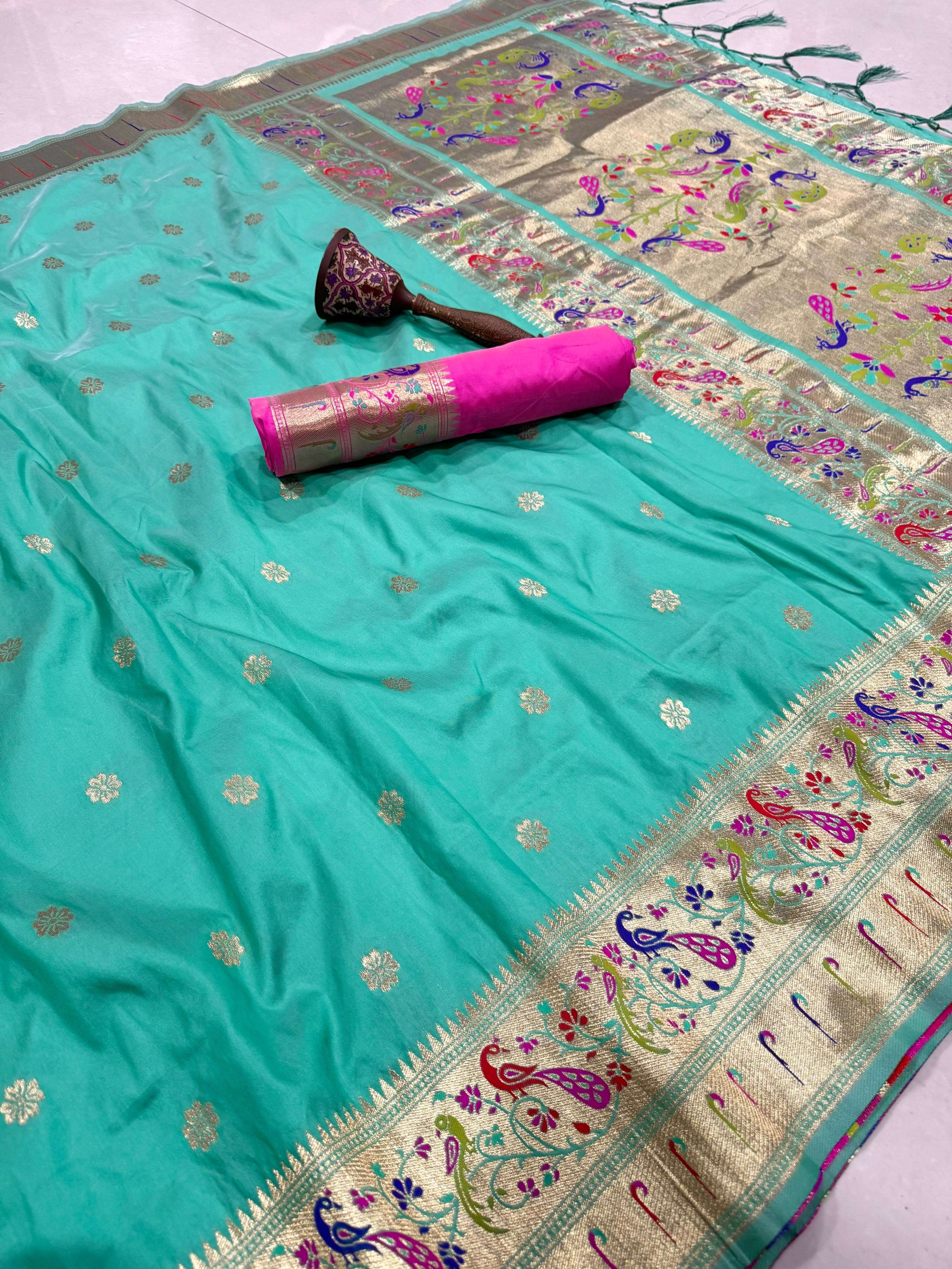 PURE SOFT KANCHIVRAM PAITHANI SILK MINAKARI ZARI WEAVING SAREE