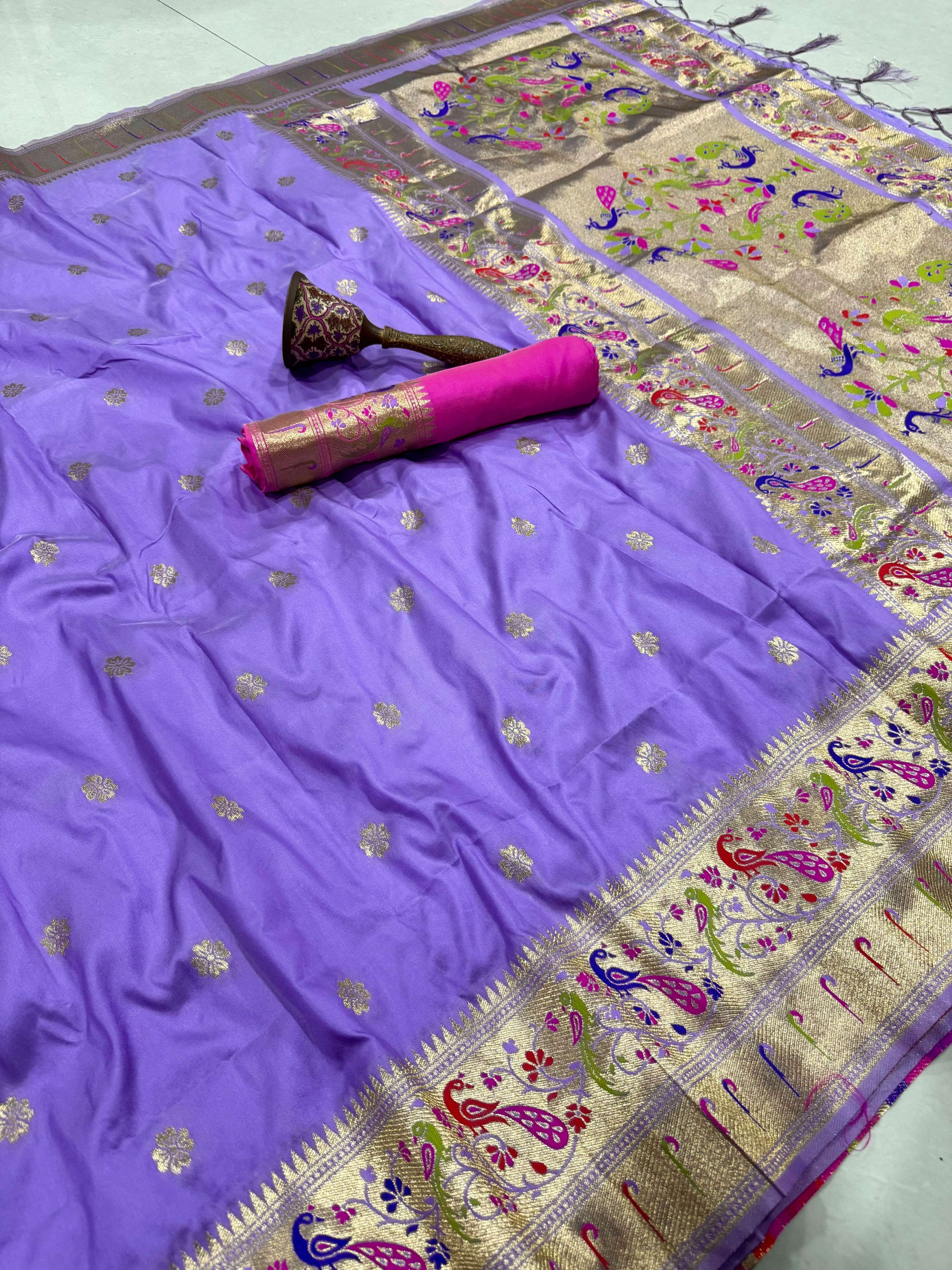 PURE SOFT KANCHIVRAM PAITHANI SILK MINAKARI ZARI WEAVING SAREE