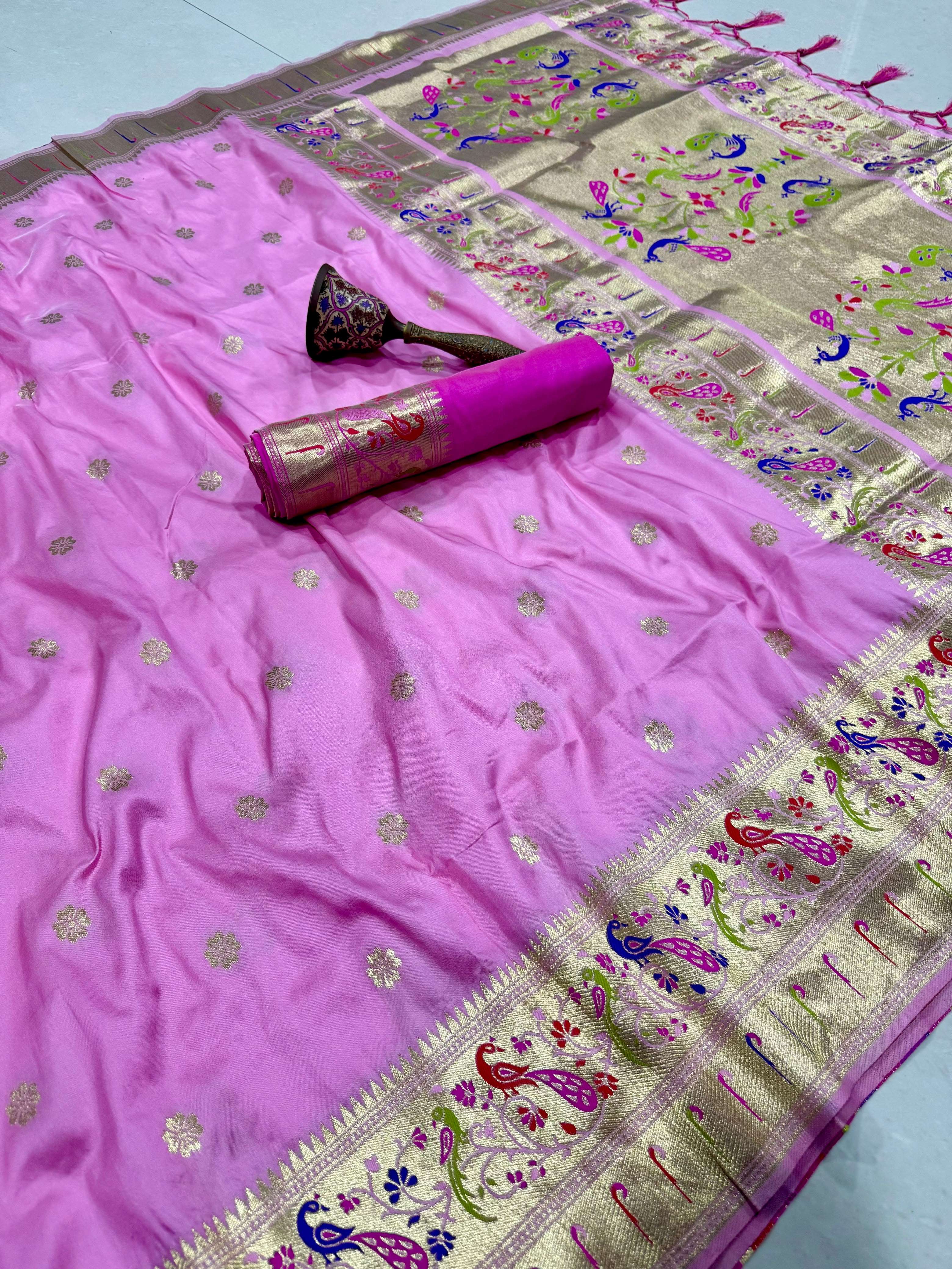 PURE SOFT KANCHIVRAM PAITHANI SILK MINAKARI ZARI WEAVING SAREE