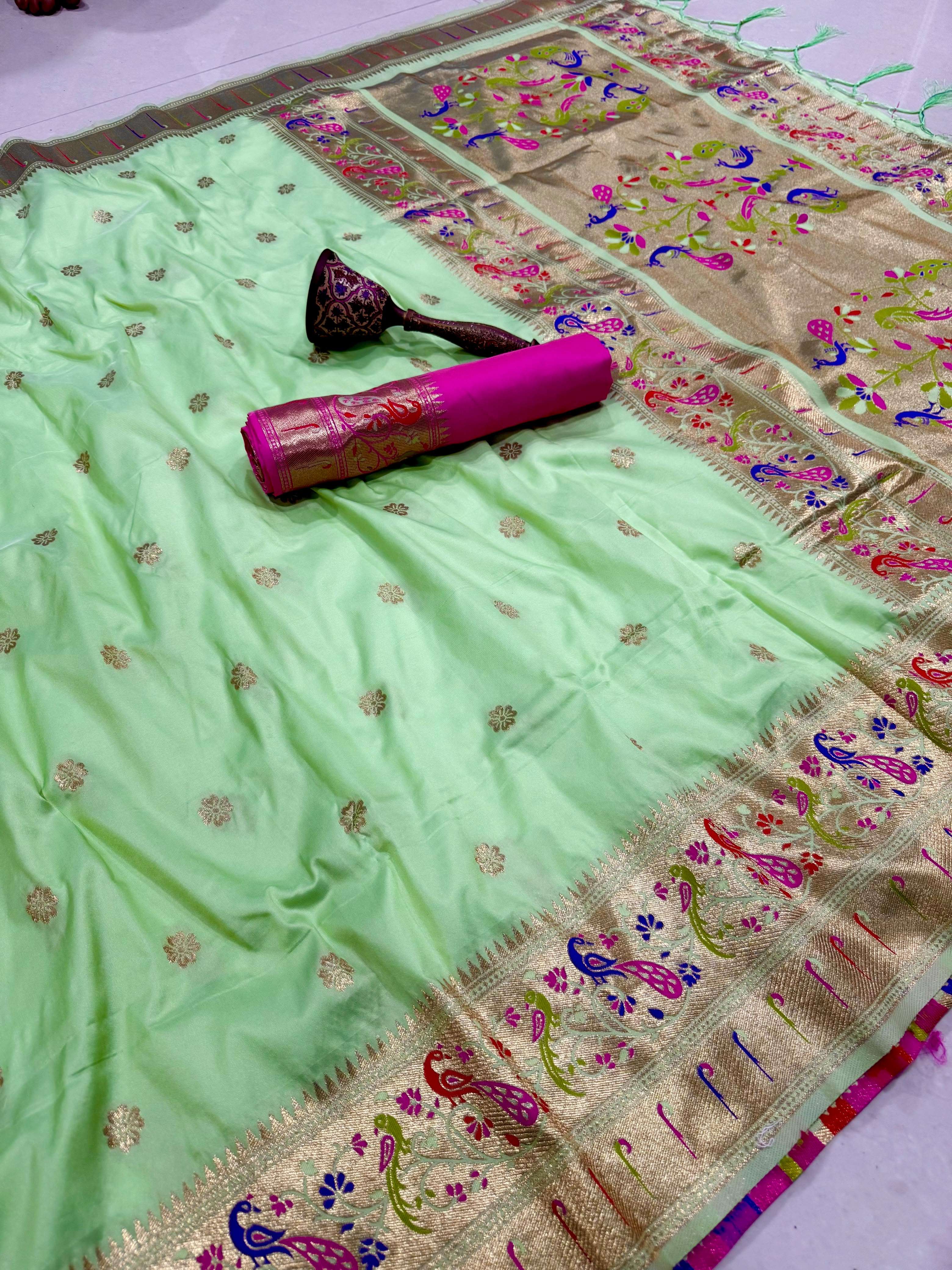 PURE SOFT KANCHIVRAM PAITHANI SILK MINAKARI ZARI WEAVING SAREE