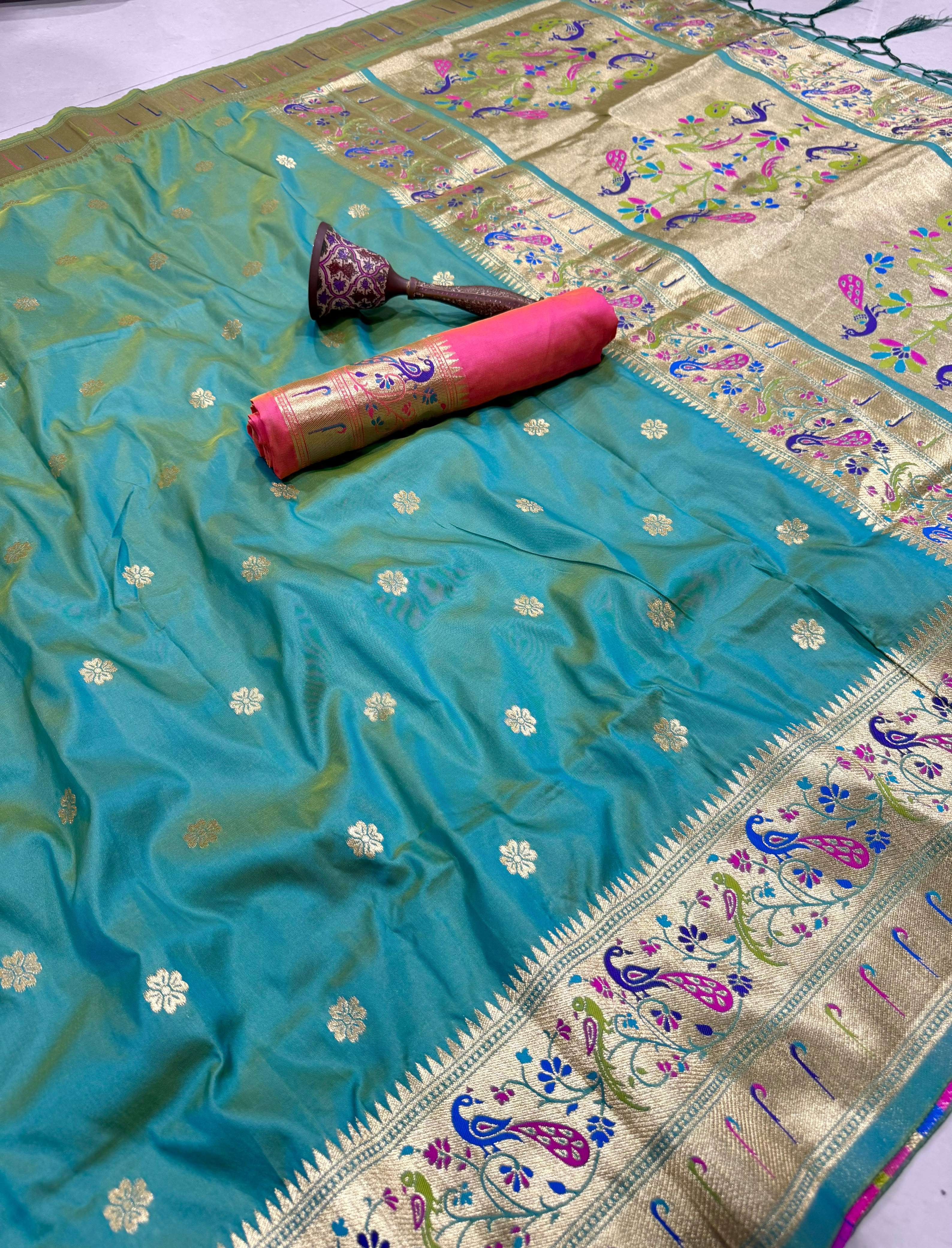 PURE SOFT KANCHIVRAM PAITHANI SILK MINAKARI ZARI WEAVING SAREE