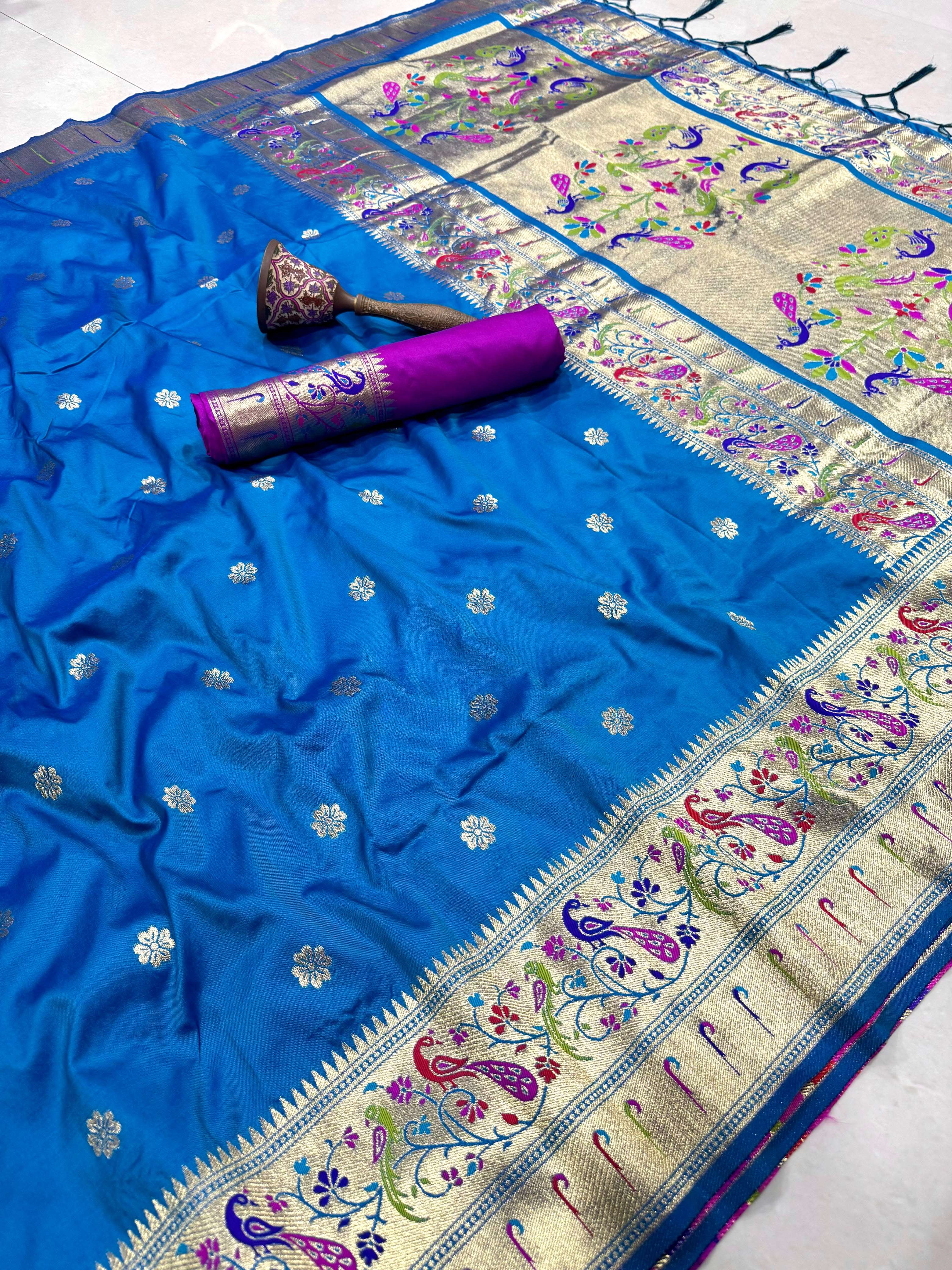 PURE SOFT KANCHIVRAM PAITHANI SILK MINAKARI ZARI WEAVING SAREE