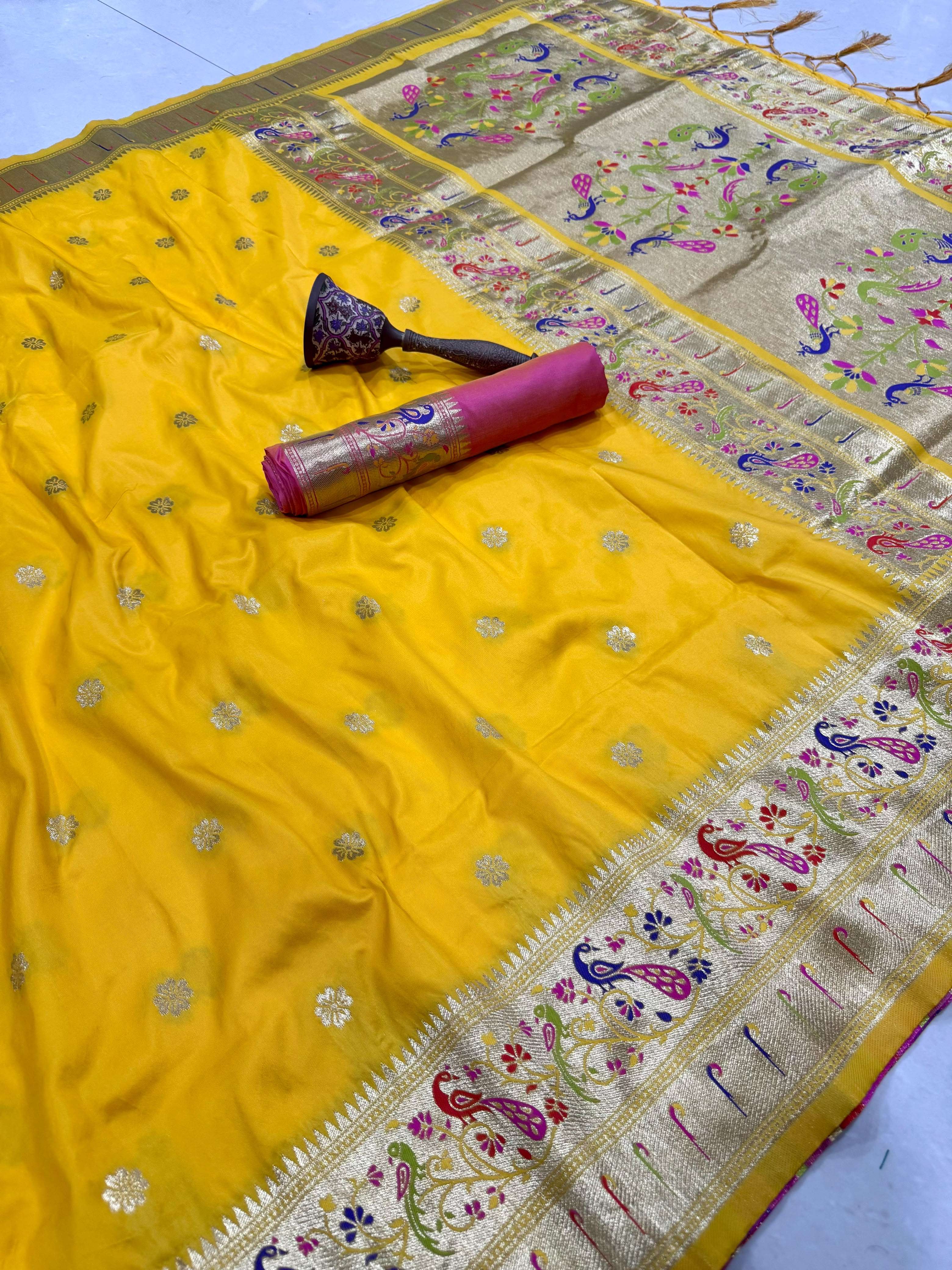 PURE SOFT KANCHIVRAM PAITHANI SILK MINAKARI ZARI WEAVING SAREE