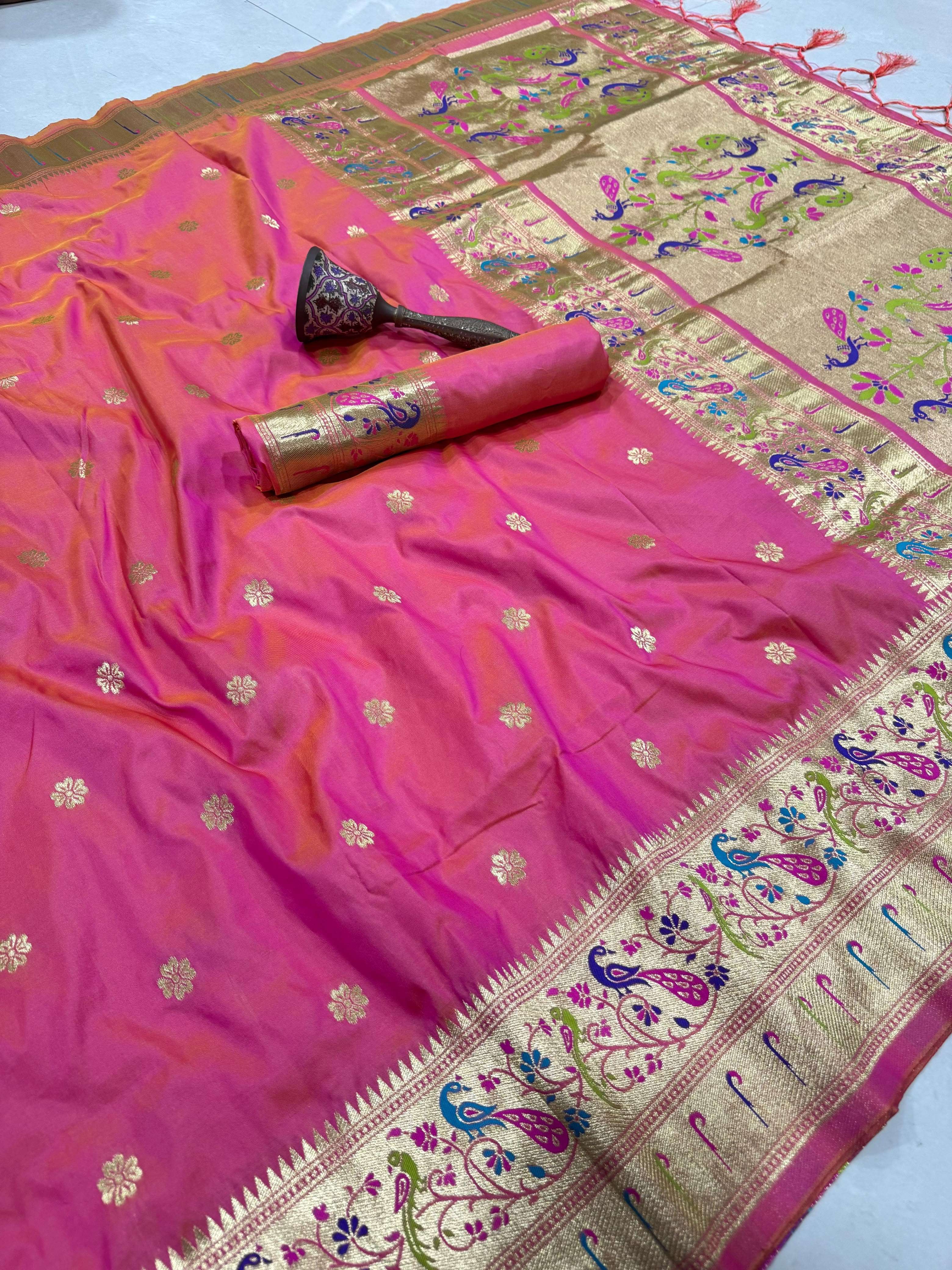 PURE SOFT KANCHIVRAM PAITHANI SILK MINAKARI ZARI WEAVING SAREE