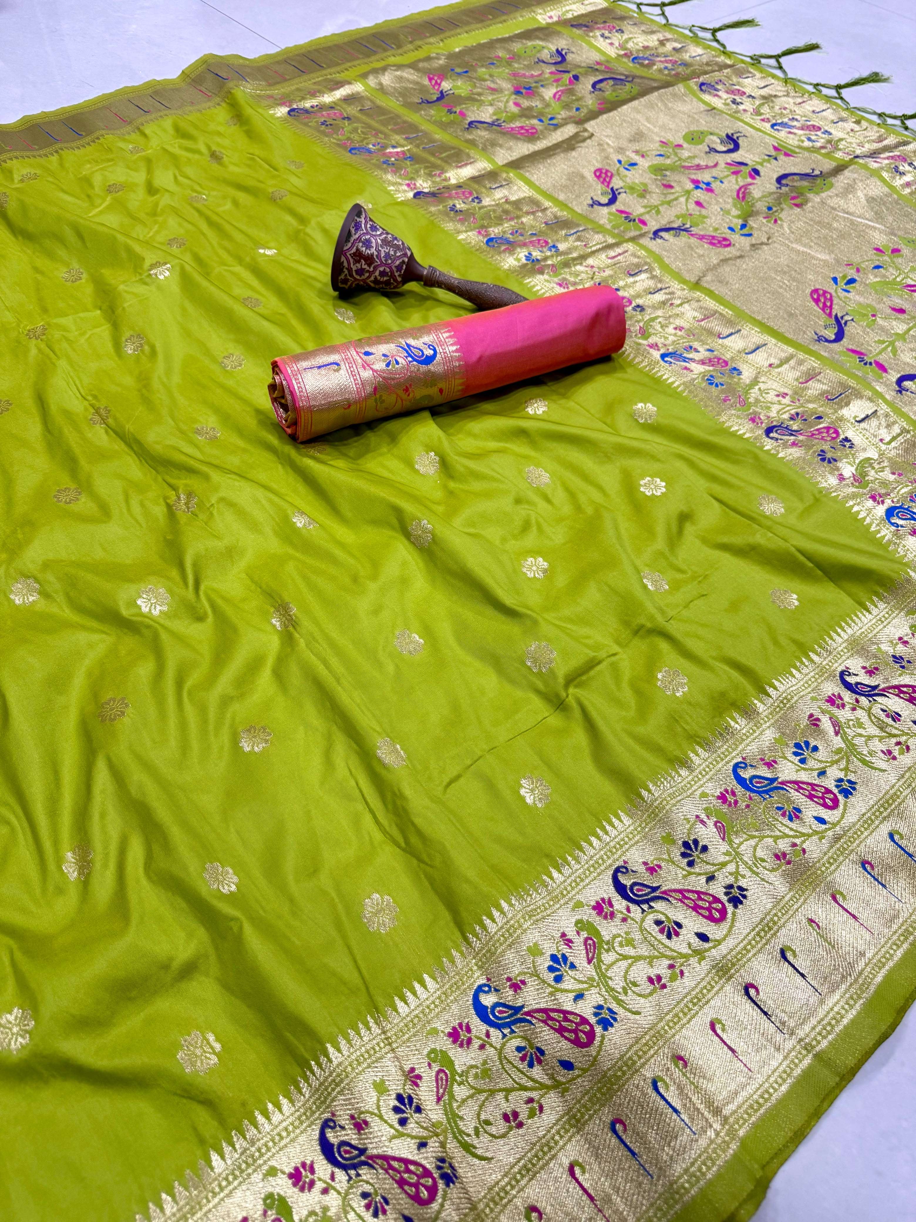 PURE SOFT KANCHIVRAM PAITHANI SILK MINAKARI ZARI WEAVING SAREE